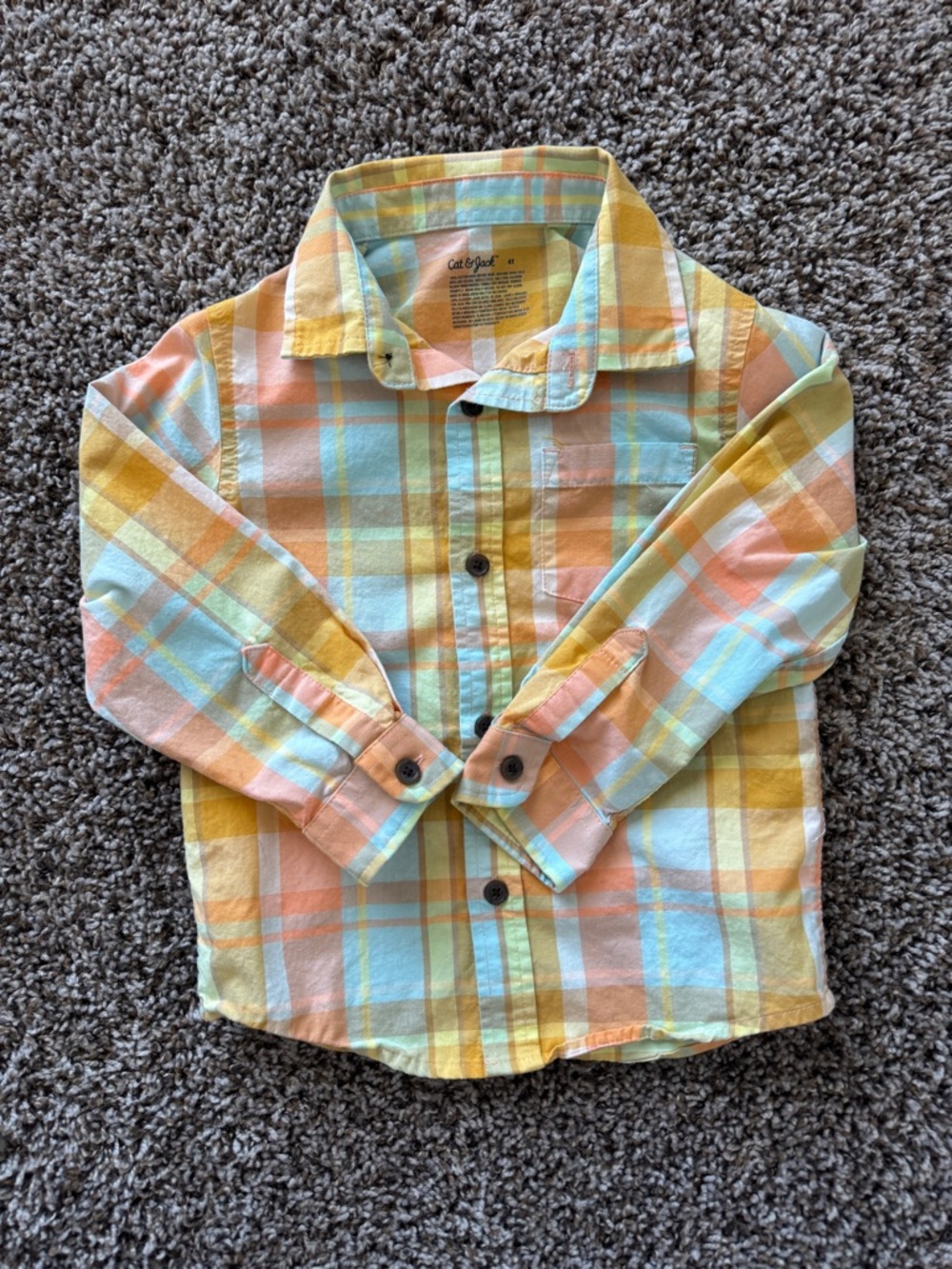 Cat & Jack Pastel Plaid Button-Down Shirt - Yellow, Peach, Light Blue